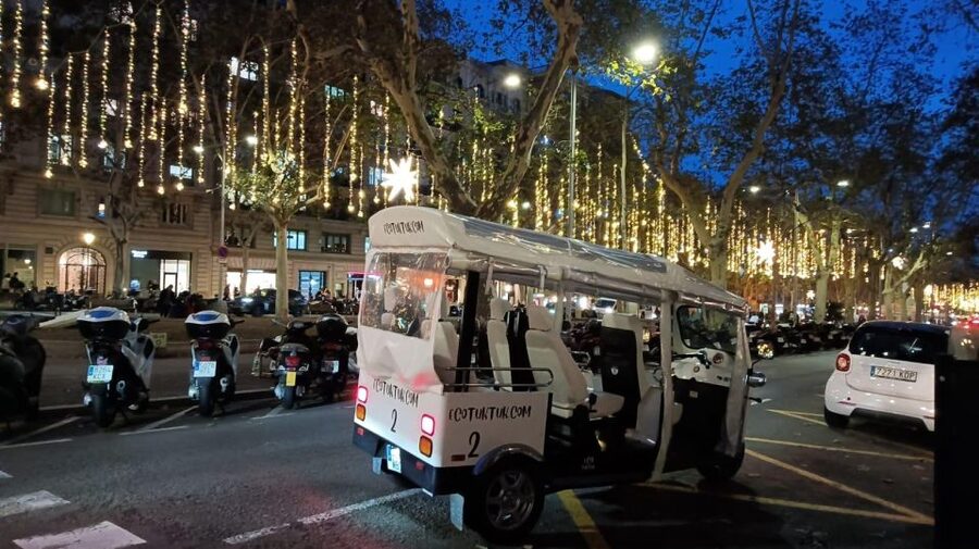 Barcelona: Private Christmas Lights Tour by Eco Tuk Tuk - Palau Robert and the festive city center