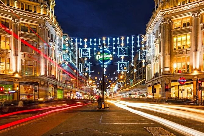 Christmas Lights Open-Top Bus Tour - Crossing Waterloo Bridge after dark