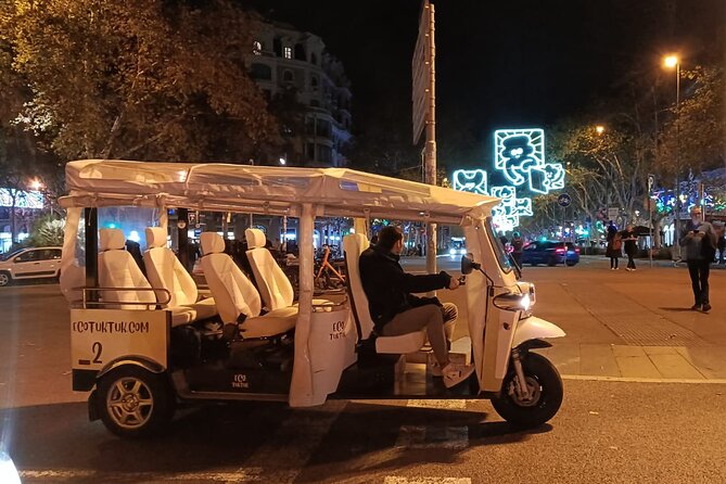 Christmas Lights Tour of Barcelona in Private Eco Tuk Tuk - Casa Batlló and La Pedrera from the road