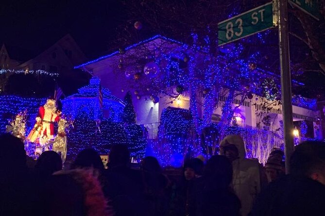 Dyker Heights Christmas Lights Tour - Fulton Ferry Landing and the Brooklyn Bridge view