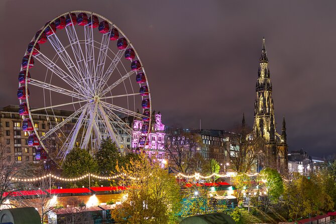 Edinburgh's Christmas Lights and festive Black Taxi Tour - Edinburgh after dark, seen from a private black cab