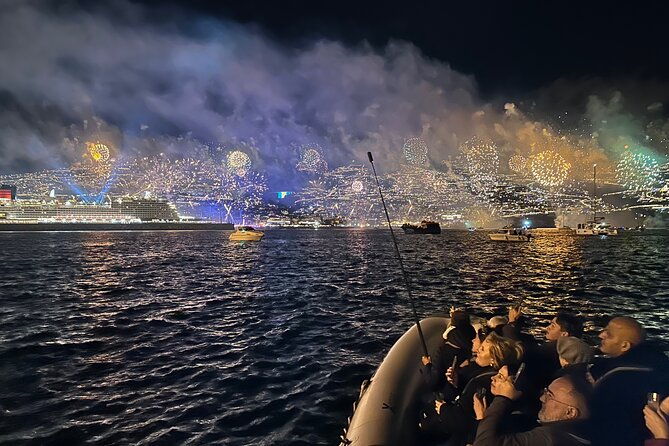 Fireworks by Boat - New Years Eve/June Atlantic Festival - Fireworks over Funchal Bay, seen from the water