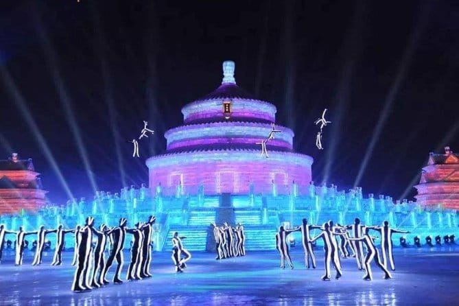 Harbin Ice Festival New Year Eve Countdown Group Tour on December 31 - Entering Harbin Ice and Snow World after dark