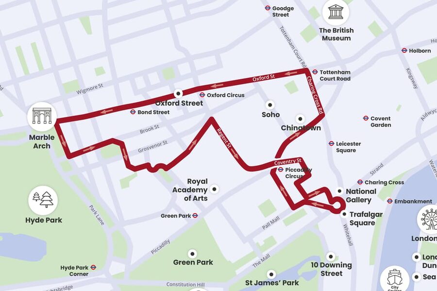 London: Tootbus Christmas Lights Tour incl walking tours - Piccadilly Circus and Soho after dark