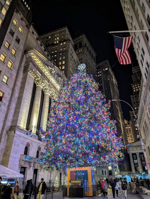 NYC: Holiday Lights Guided Bus Tour - South Street Seaport and the Brooklyn Bridge at night