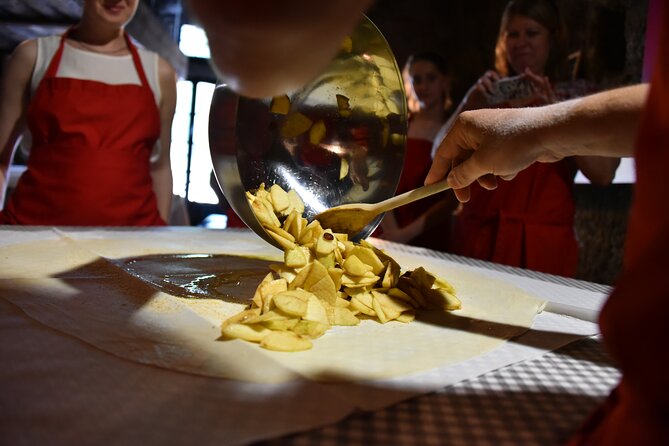 Salzburg Christmas Cookies and Apple Strudel Cooking Lesson - Stretching the dough for real apple strudel